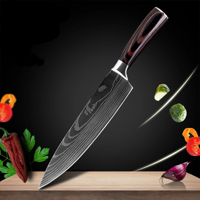 Vetus - Juego de cuchillos japoneses | Juego de cuchillos de chef de acero  inoxidable 12C27 | Juego de cuchillos de cocina profesionales grabados con