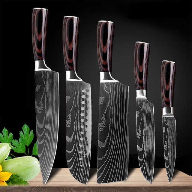 KYOKU Juego de cuchillos de cocina con bloque, juego de 7 cuchillos de  acero inoxidable japonés 440C, bloque de cuchillos de serie Daimyo con